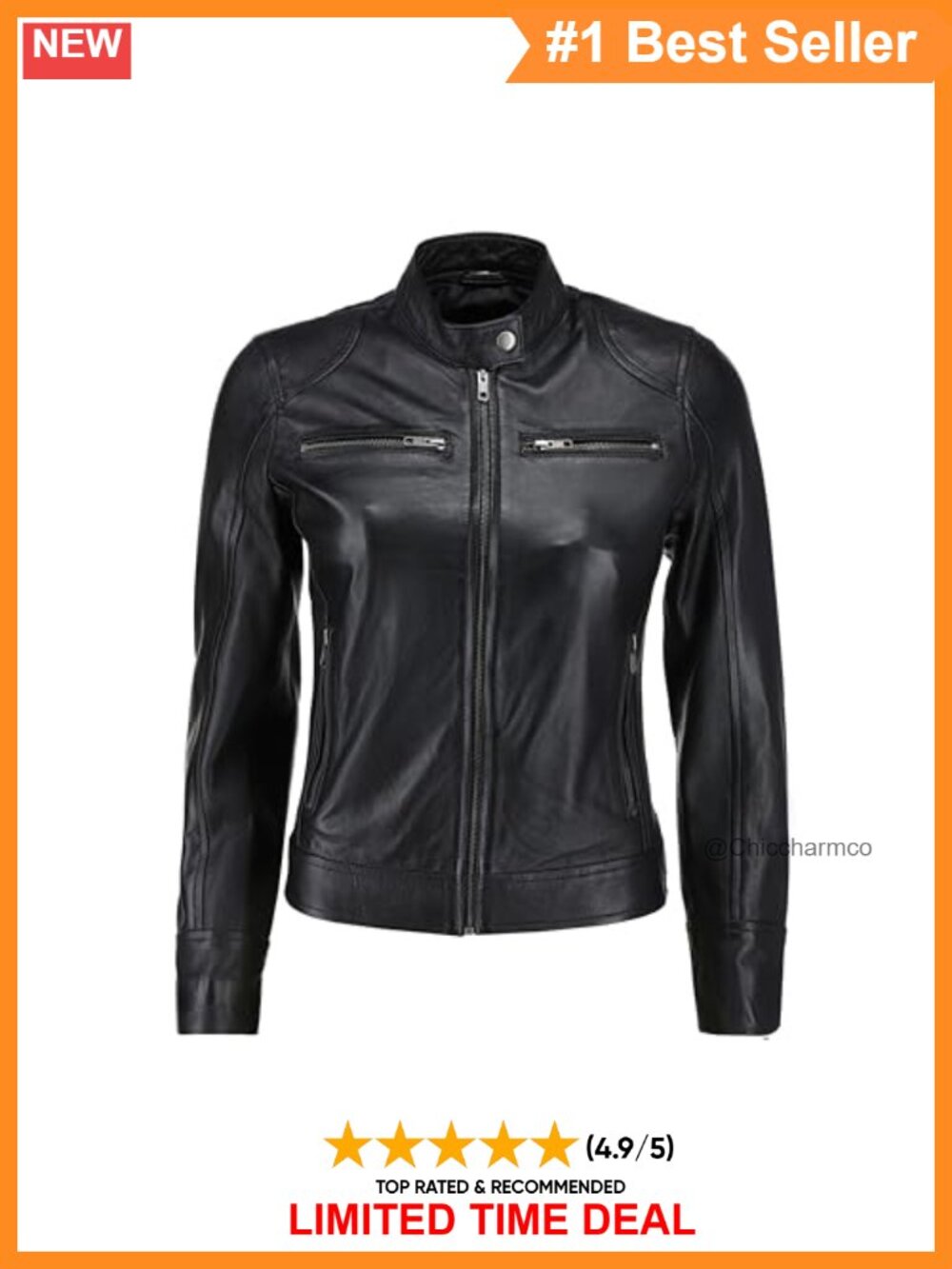 Real Lambskin Leather Jacket Cafe Racer Slim Fit Women's